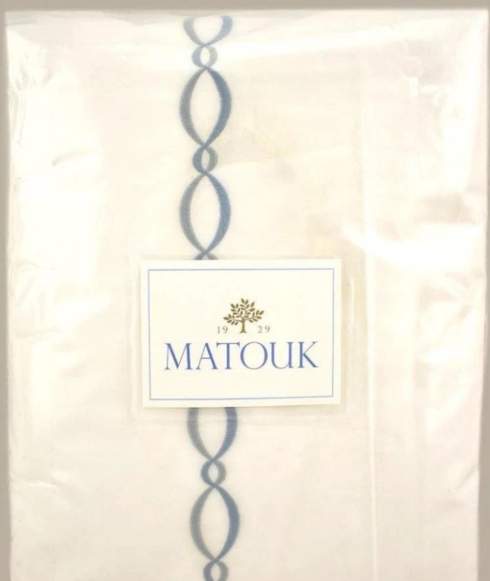 Matouk Brando Sierra Cotton Percale KING Duvet Cover White / Hazy Pool